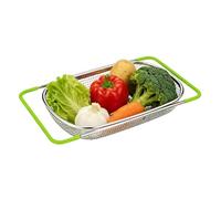 Over The Sink Mesh Colander Stainless Steel - Extendable Kitchen Strainer With Silicone Handles For Pasta, Fruit & Veggies | Adjustable Draining Rack & Rinse Basket, 13-21in