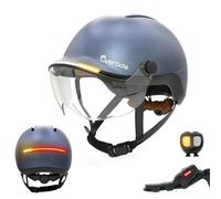 Overade Innovation - Casco Life con Visera, con iluminación Potente Delantera/Trasera, Mando a Distancia Intermitente Oximote Incluido, función de luz de Parada, Talla única (Deep Blue)