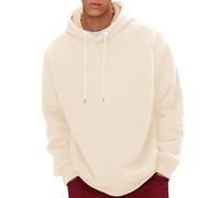 OverDose Boutique Men's Spring Autumn and Winter Pure Color Simple Plus Velvet Thickened Casual Pullover Hoodie Long Sleeve Warm Hooded Sweatshirt Sudadera & (Beige, XXXL)