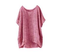 OverDose mujer Con Cuello En Cuello De Manga Larga De AlgodóN Casual SóLido TúNica Suelta Tops Camiseta Mujer Talla Grande (XXL, Q-Rojo)