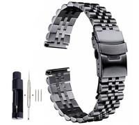 Overhil1s Correa de reloj de acero inoxidable de 18, 19, 20, 21, 22, 23, 24, 26, 28 y 30mm de ancho, cinturón Universal de cabeza plana de lujo de gran tamaño y calidad(negro,19mm)