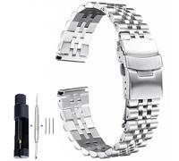 Overhil1s Correa de reloj de acero inoxidable de 18, 19, 20, 21, 22, 23, 24, 26, 28 y 30mm de ancho, cinturón Universal de cabeza plana de lujo de gran tamaño y calidad(Silver,21mm)