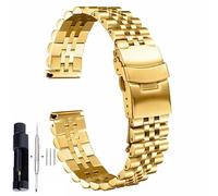 Overhil1s Correa de reloj de acero inoxidable de 18, 19, 20, 21, 22, 23, 24, 26, 28 y 30mm de ancho, cinturón Universal de cabeza plana de lujo de gran tamaño y calidad(Gold,18mm)