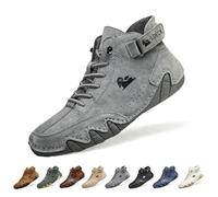 Overhil1s Men's Handmade Suede High Boots, Waterproof Lightweight Non-Slip Unisex Outdoor Breathable Beck Shoes for Hiking, Camping & Driving Barefoot ShoesBarefoot Shoes(Gris,45 EU)