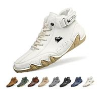 Overhil1s Men's Handmade Suede High Boots, Waterproof Lightweight Non-Slip Unisex Outdoor Breathable Beck Shoes for Hiking, Camping & Driving Barefoot ShoesBarefoot Shoes(Bianco,41 EU)