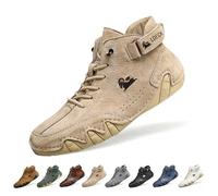 Overhil1s Men's Handmade Suede High Boots, Waterproof Lightweight Non-Slip Unisex Outdoor Breathable Beck Shoes for Hiking, Camping & Driving Barefoot ShoesBarefoot Shoes(Caqui,43 EU)