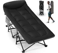 OVERMONT Cama de Camp Plegable con Colchón - Cama de Camp Plegable 190 x 70 x 40 cm - Soporta hasta 250 kg - Tela Oxford con Bolsillo Lateral - Bolsa de Transporte para Camping Jardín Oficina - Negro