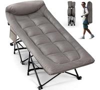 OVERMONT Cama de Camp Plegable con Colchón - Cama de Camp Plegable 190 x 70 x 40 cm - Soporta hasta 250 kg - Tela Oxford con Bolsillo Lateral - Bolsa de Transporte para Camping Jardín Oficina - Gris
