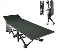 OVERMONT Cama de Camping Plegable - Cama Plegable 190 x 71 x 36 cm - Soporta hasta 250 kg - Tela Oxford 2400D con Bolsillo Lateral - Bolsa de Transporte para Camping Jardín Oficina - Negro/Gris