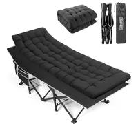 OVERMONT Cama de Camping Plegable con Colchón - Cama Plegable 190 x 71 x 36 cm - Soporta 250 kg - Tela Oxford 2400D con Bolsillo Lateral - Bolsa de Transporte para Camping Jardín Oficina - Azul/Negro