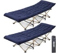 OVERMONT Cama de Camping Plegable con Colchón - Cama Plegable 190 x 71 x 36 cm - Soporta 250 kg - Tela Oxford 2400D con Bolsillo Lateral - Bolsa de Transporte para Camping Jardín Oficina - Azul 2PCS