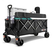 Overmont Carro Playa Plegable - 114CM Carrito Camping Plegable Extendido con Frenos - 250L 200KG Carro de Transporte con Ruedas Grandes Todo Terreno - Carro Portátil para Jardín Compras al Aire Libre