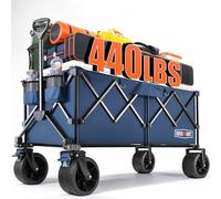 Overmont Carro Playa Plegable - 114CM Carrito Camping Plegable Extendido con Frenos - 300L 200KG Carro de Transporte con Ruedas Grandes Todo Terreno - Carro Portátil para Jardín Compras al Aire Libre