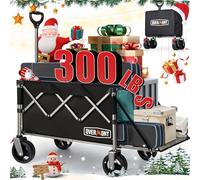 OVERMONT Carro Playa Plegable - Camper de Gran Capacidad con Puerta Trasera 200L 136 kg - Carrito de Jardín Todo con Ajustable Mango Bolsillo Lateral Portavasos - per Camping Compras Deportes