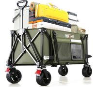 Overmont Carro Playa Plegable - Carrito de Jardín Todo 150L 150 kg con Mango Ajustable - Ruedas Grandes Todo-Terreno - con Bolsillo Lateral Portavasos - per Camping Compras Deportes