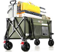 Overmont Carro Playa Plegable - Carrito de Jardín Todo 150L 150 kg con Mango Ajustable - Ruedas Grandes Todo-Terreno - con Bolsillo Lateral Portavasos - per Camping Compras Deportes