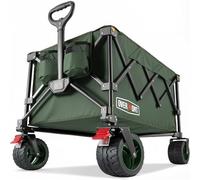 Overmont Carro Playa Plegable con Ruedas - Carrito de Jardín Todo 150L 150 kg con Todo-Terreno Desmontables Ruedas Grandes - Carro transporte plegable con Portavasos per Camping Compras Deportes Verde