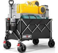 Overmont Carro Playa Plegable con Ruedas - Carrito de Jardín Todo 150L 150 kg con Todo-Terreno Desmontables Ruedas Grandes - Carro transporte plegable con Portavasos per Camping Compras Deportes Negro