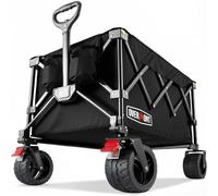 Overmont Carro Playa Plegable con Ruedas - Carrito de Jardín Todo 150L 150 kg con Todo-Terreno Desmontables Ruedas Grandes - Carro transporte plegable con Portavasos per Camping Compras Deportes Negro