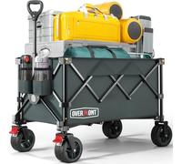 Overmont Carro Playa Plegable con Ruedas - Carrito de Jardín Todo 150L 150 kg con Todo-Terreno Desmontables Ruedas Grandes - Carros transporte plegable con Portavasos per Camping Compras Deportes Gris