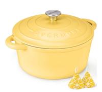 Overmont Olla de Hierro Fundido - Antiadherente Cacerola Holandesa de Esmaltado con Tapa - Ø26 cm Redonda Cacerola Holandesa para Cocinas de Inducción - Goose Yellow