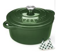 Overmont Olla de Hierro Fundido - Antiadherente Cacerola Holandesa de Esmaltado con Tapa - Ø26 cm Redonda Cacerola Holandesa para Cocinas de Inducción - Verde brillante