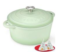 Overmont Olla de Hierro Fundido - Antiadherente Cacerola Holandesa de Esmaltado con Tapa - Ø28 CM Redonda Cacerola Holandesa para Cocinas de Inducción - Verde frijol