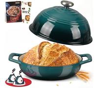Overmont Olla de hierro fundido esmaltado para Hornear pan - 5.7L Olla holandesa Cacerola con tapa y libro de recetas - Apta para cocina, hornear, estofar y asar - Azul lago