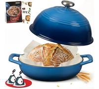 Overmont Olla de hierro fundido esmaltado para Hornear pan - 5.7L Olla holandesa Cacerola con tapa y libro de recetas - Apta para cocina, hornear, estofar y asar - Azul