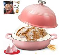 Overmont Olla de hierro fundido esmaltado para Hornear pan - 5.7L Olla holandesa Cacerola con tapa y libro de recetas - Apta para cocina, hornear, estofar y asar - Rosa
