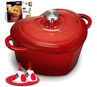 Overmont Olla Holandesa de Hierro Fundido Esmaltado Forma de corazón - 1.89L Cacerola con Tapa - Apta para Cocina y Horno, Hornear Estofar Asar - Regalo para Bodas y Festividades - Rojo
