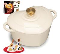 Overmont Olla Holandesa de Hierro Fundido Esmaltado Forma de corazón - 1.89L Cacerola con Tapa - Apta para Cocina y Horno, Hornear Estofar Asar - Regalo para Bodas y Festividades - Blanco