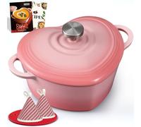 Overmont Olla Holandesa de Hierro Fundido Esmaltado Forma de corazón - 1.89L Cacerola con Tapa - Apta para Cocina y Horno, Hornear Estofar Asar - Regalo para Bodas y Festividades - Rosa