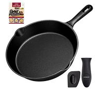 OVERMONT Sartén de hierro fundido presazonado (9.6 pulgadas - 24.5 cm), utensilios de cocina aptos para horno, para estufa/barbacoa/fogata/tamaño L/negro