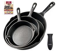 OVERMONT Sartén Ollas de Hierro Fundido - Pre-sazonado Sartenes Engrasada para Freír - Utensilios de Cocina Seguros para Estufa Barbacoa Fogata - Varios Tamaños - Negro