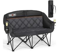 OVERMONT Silla de Camping Plegable 2 Personas - de jardín XXL con Respaldo Alto - Plegable portátil para Camping, jardín, balcón, Playa, Pesca - hasta 850 kg - Negro Gris