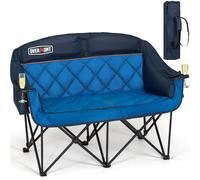 OVERMONT Silla de Camping Plegable 2 Personas - Silla de jardín XXL con Respaldo Alto - Silla Plegable portátil para Camping, jardín, balcón, Playa, Pesca - hasta 850 kg - Negro Gris
