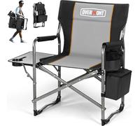 OVERMONT Silla de Camping Plegable - Silla de Director Plegable - Soporta hasta 180 kg - Silla Plegable con Mesa Lateral y Bolsa Isotérmica para Camping Pesca Festival Negro