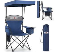 OVERMONT Silla de Camping Plegable toldo - Silla de Playa Plegable con portavasos y Bolsa térmica - Tumbona con Techo para Camping, Pesca y jardín - Azul grisáceo