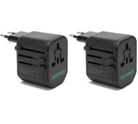 OVERMUST - Adaptador de Viaje Universal | 2 Puertos USB | Enchufe USA, UK, Europa, Australia | Diseño Portátil | Compatibilidad 110-240W | Material Resistente | Transformador USB (Paquete de 2)