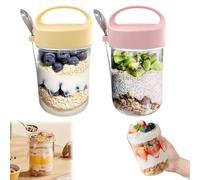Overnight Oats Gläser mit Deckel,Tarro De Conservas con Tapa De Rosca 400 Ml Tarro Meal Prep para Mermelada Casera Tarro De Cristal con Cuchara Comida para Bebés, Encurtidos, Conservas(2pcs)
