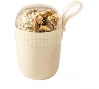 Overnight Oats Jar, taza de yogur portátil de doble capa con sello de silicona y cuchara plegable, para ensalada de cereales, yogur, para uso escolar y oficina (C)
