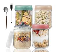 Overnight Oats - Juego de 4 tarros de cristal con tapa de rosca, tarros de 500 ml con tapa de rosca, herméticos, para mermelada casera, conservas, tarros de masón, yogur