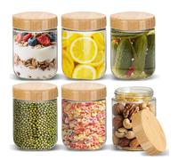 Overnight Oats - Juego de 6 tarros de cristal con tapa de madera, 500 ml, con tapón de rosca