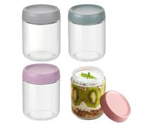 Overnight Oats - Tarros con tapas, lote de 4 recipientes de vidrio sellados, caja reutilizable para preparaciones culinarias, almacenamiento, yogur, salsa, postre, cereales, ensalada, nueces