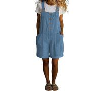 Overol casual de ajuste holgado para mujer, con botones frontales, pierna ancha, sin mangas, con bolsillos, Azul cielo (estilo corto), M