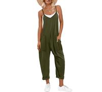 Overol casual sin mangas con tirantes delgados para mujer, overol de verano, ropa de vacaciones en la playa, pantalones harén con tirantes delgados, Ejercito Verde, XL
