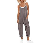 Overol casual sin mangas con tirantes delgados para mujer, overol de verano, ropa de vacaciones en la playa, pantalones harén con tirantes delgados, Gris topo, M