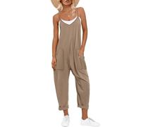 Overol casual sin mangas con tirantes delgados para mujer, overol de verano, ropa de vacaciones en la playa, pantalones harén con tirantes delgados, marrón claro, 3XL