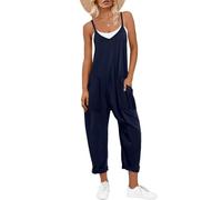 Overol casual sin mangas con tirantes delgados para mujer, overol de verano, ropa de vacaciones en la playa, pantalones harén con tirantes delgados, azul marino, XXL